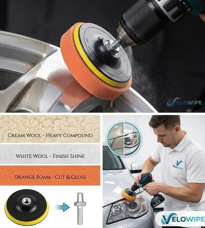 VeloWipe 6-teiliges Auto-Polier-Set – Universal-Aufsätze für Bohrmaschine & Akkuschrauber - VeloWipe